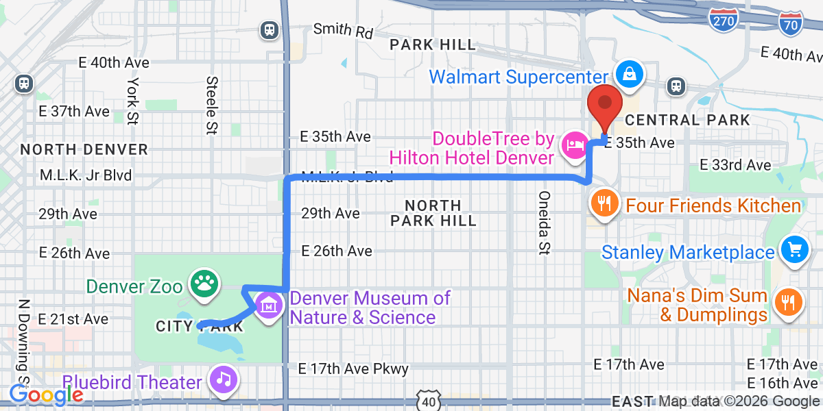 Directions from City Park / East Colfax to Chiropractic Solutions of Denver