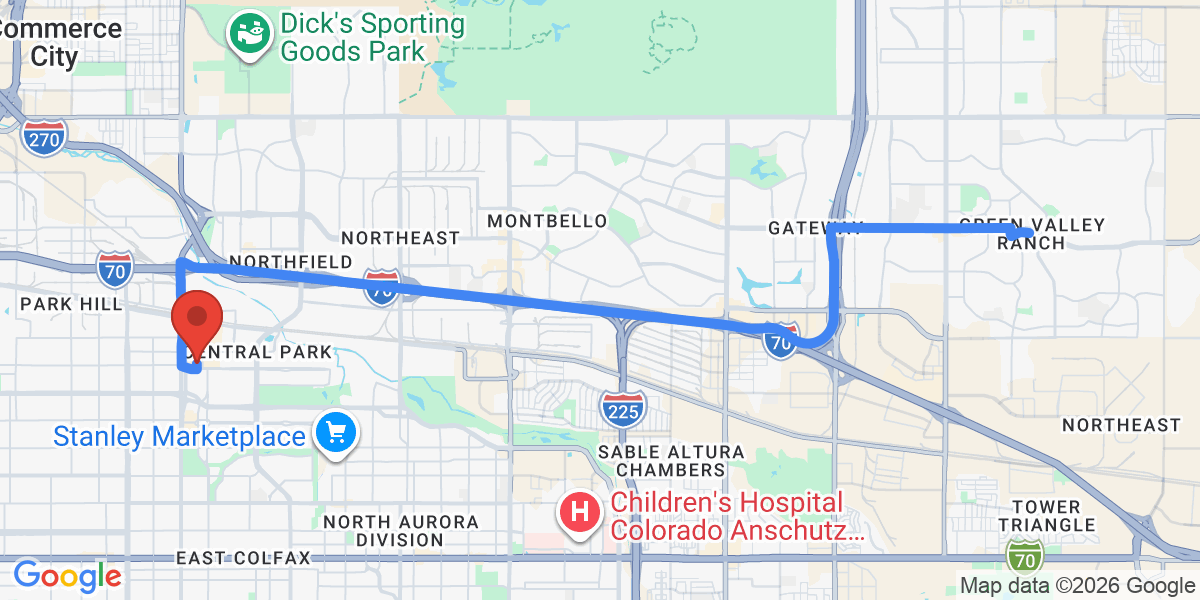 Directions from Green Valley Ranch to Chiropractic Solutions of Denver